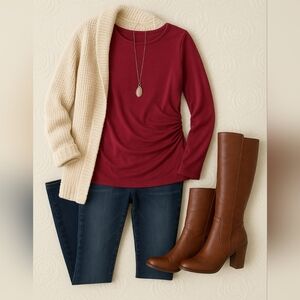 Cozy Fall Look 🍁 Red Ruched Top from TAHARI